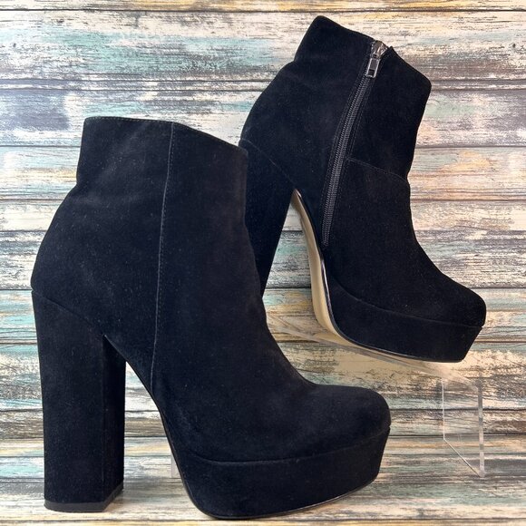 Steve Madden Platform Ankle Boots Joanie Womens 10M Black Suede Chunky Zip Up - Picture 1 of 13